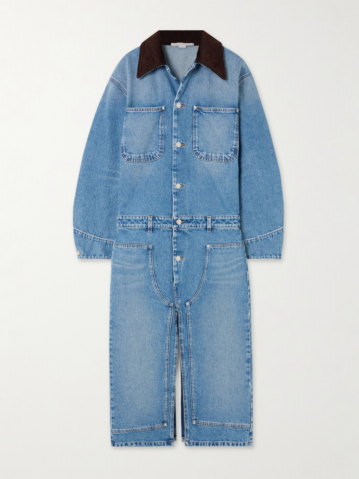 Stella Mccartney Corduroy-trimmed Denim Dress In Blue