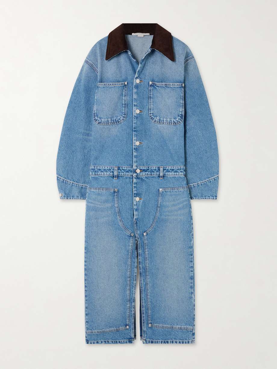 corduroy-trimmed denim dress