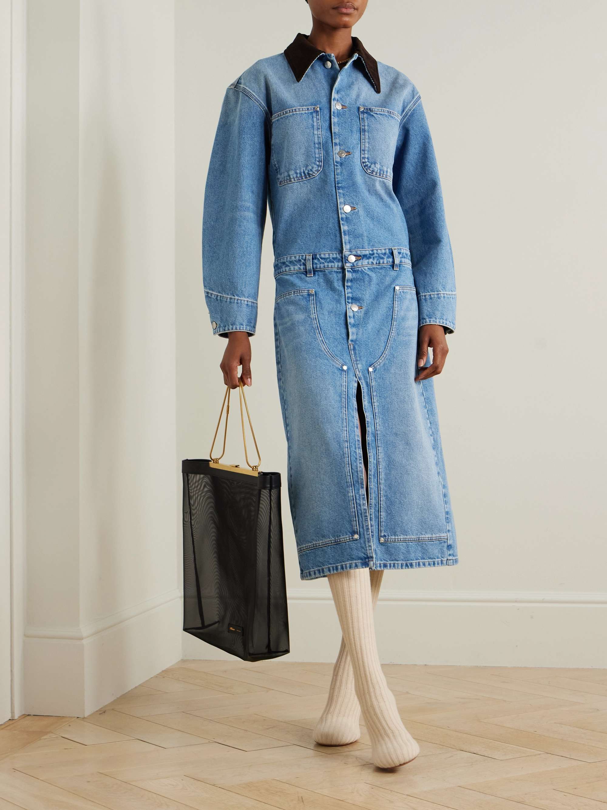 STELLA MCCARTNEY Corduroy-trimmed denim dress | NET-A-PORTER STELLA MCCARTNEY Corduroy-trimmed denim dress | NET-A-PORTER