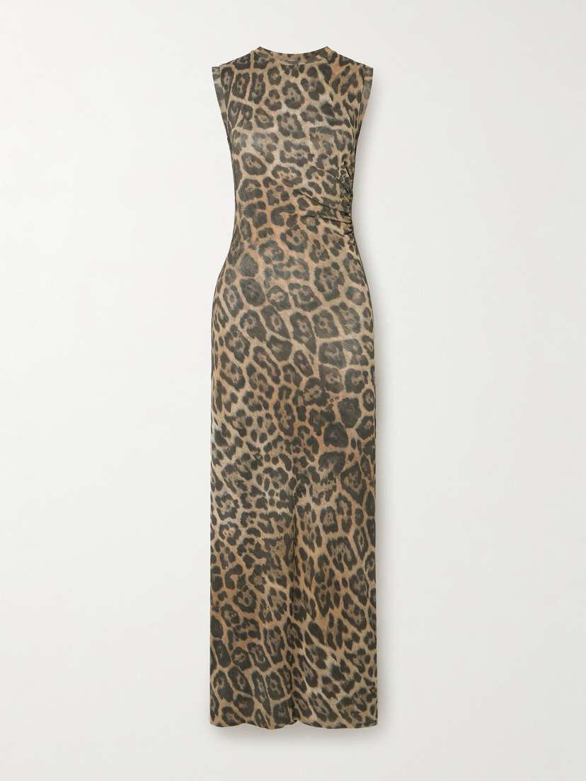 Stella McCartney Ruched Leopard-print Jersey Midi Dress