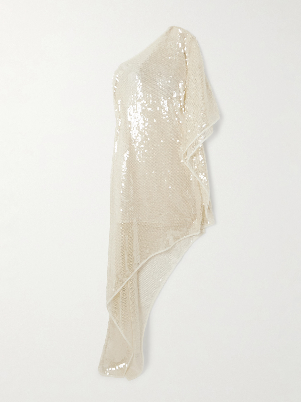 Stella Mccartney One-shoulder Asymmetric Sequined Mesh Dress In Cream