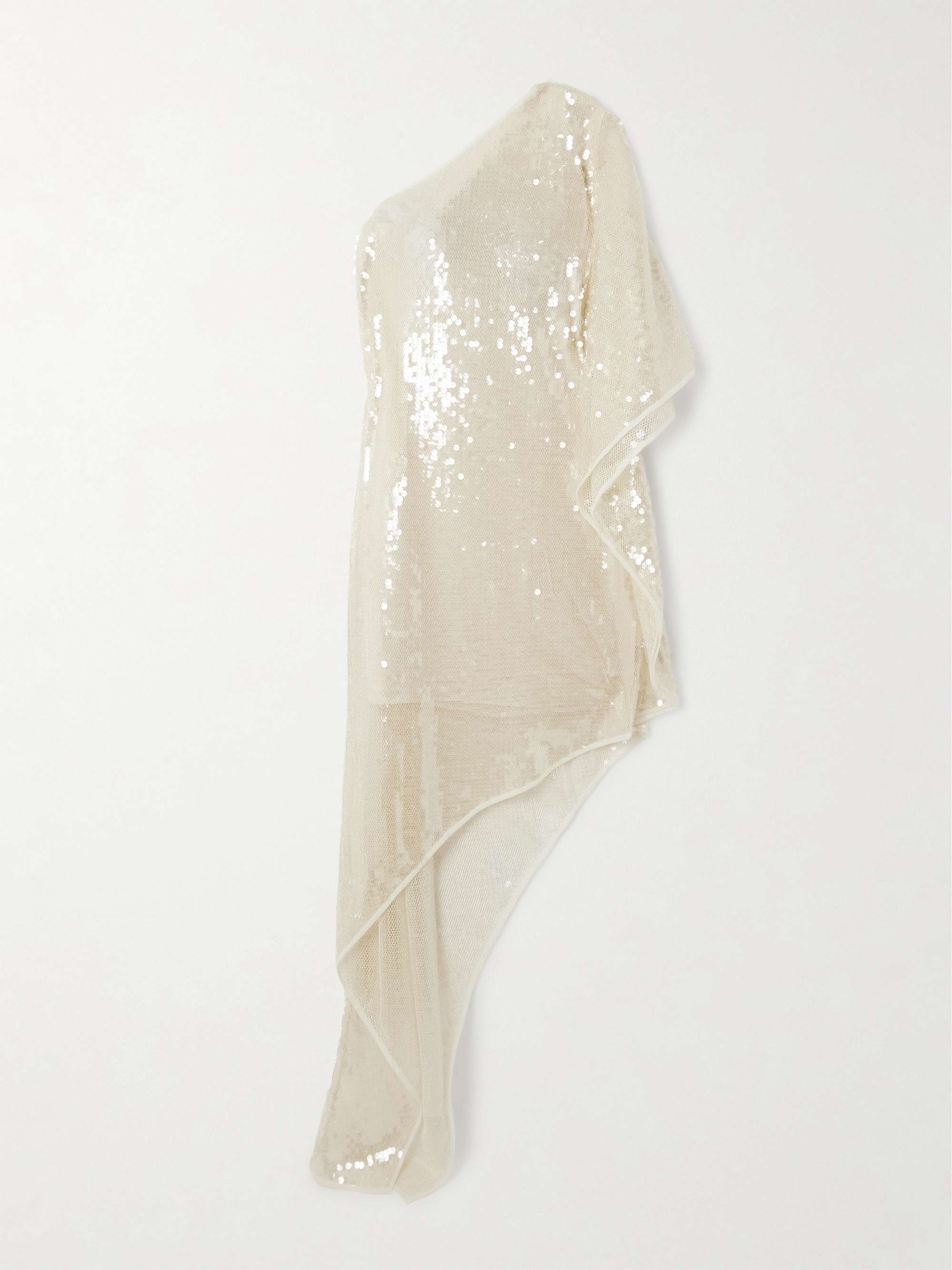 One-shoulder asymmetric sequined mesh dress - cream - IT36