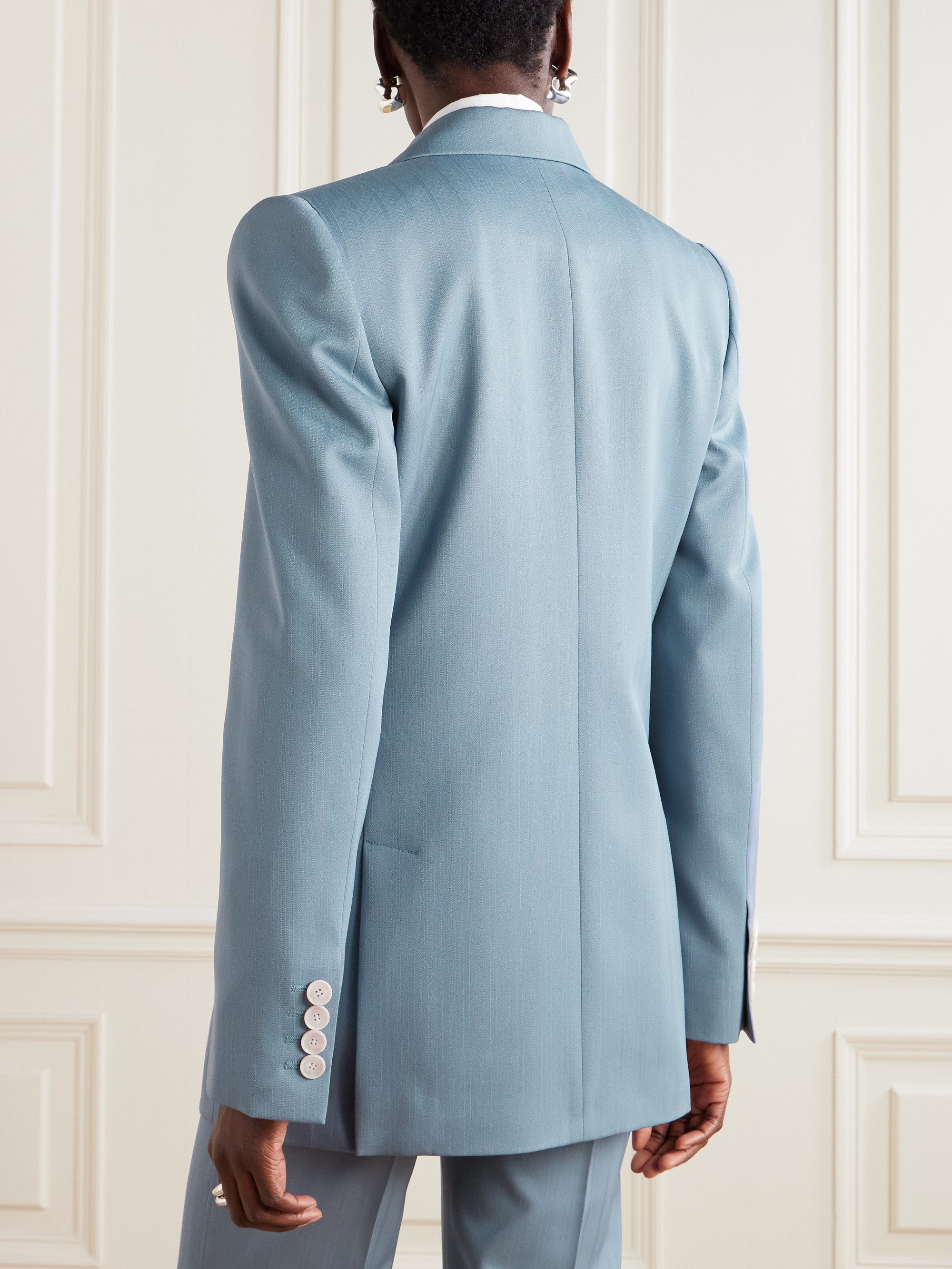 Stella McCartney Double-breasted striped wool-blend blazer thumbnail