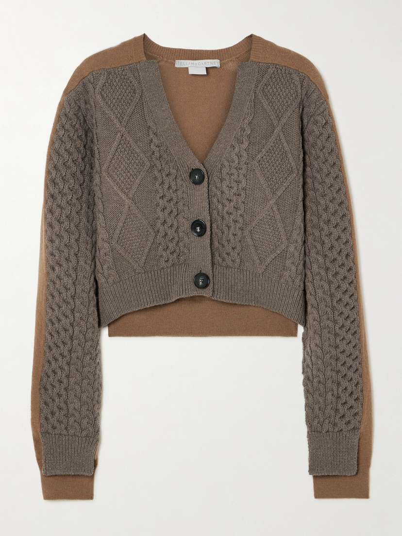 Stella McCartney Cropped Paneled Cable-knit Wool Cardigan