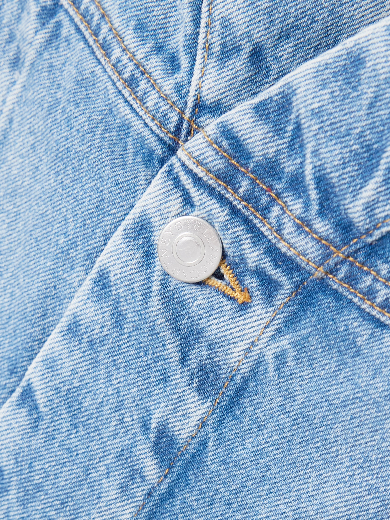 STELLA MCCARTNEY FRAYED PANELED ORGANIC DENIM MINI DRESS