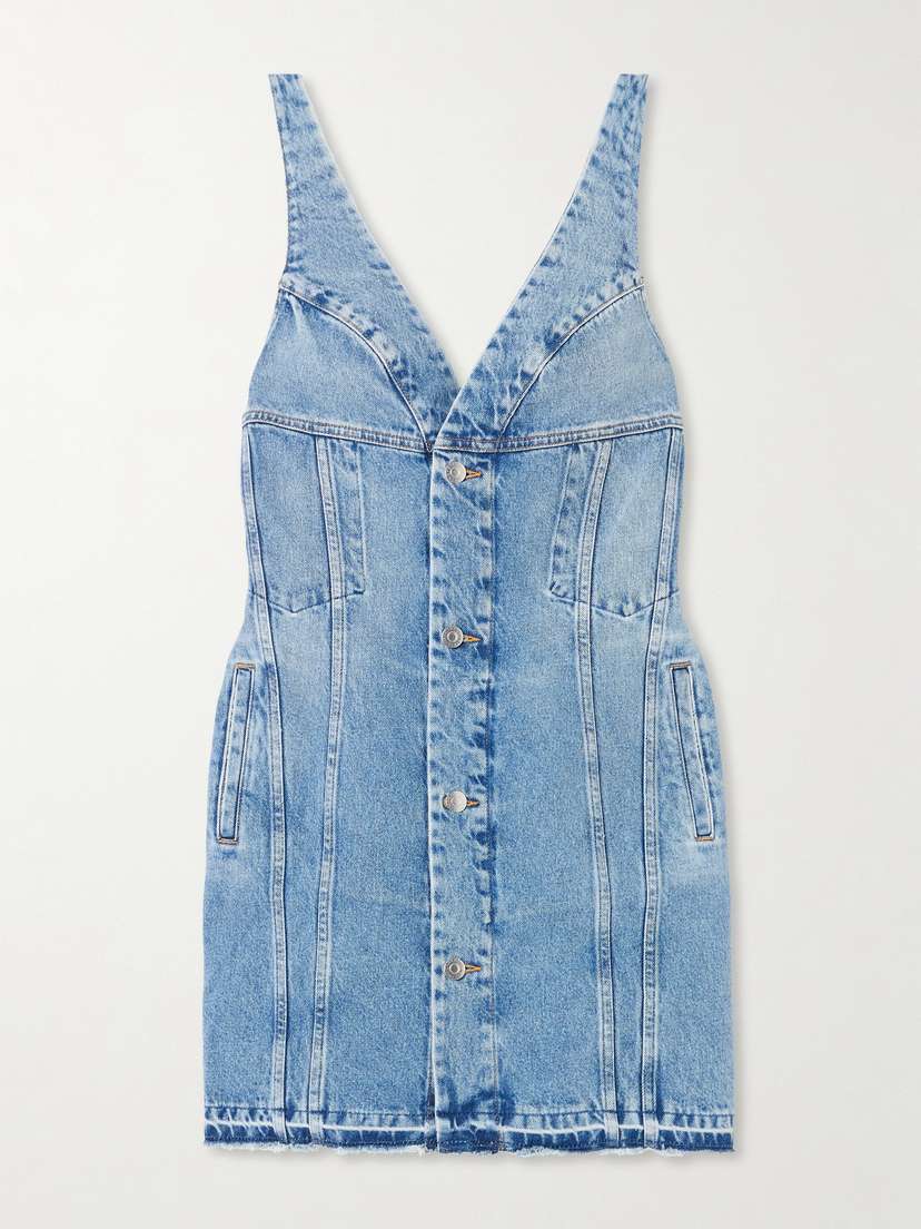 Stella McCartney Frayed Paneled Organic Denim Mini Dress