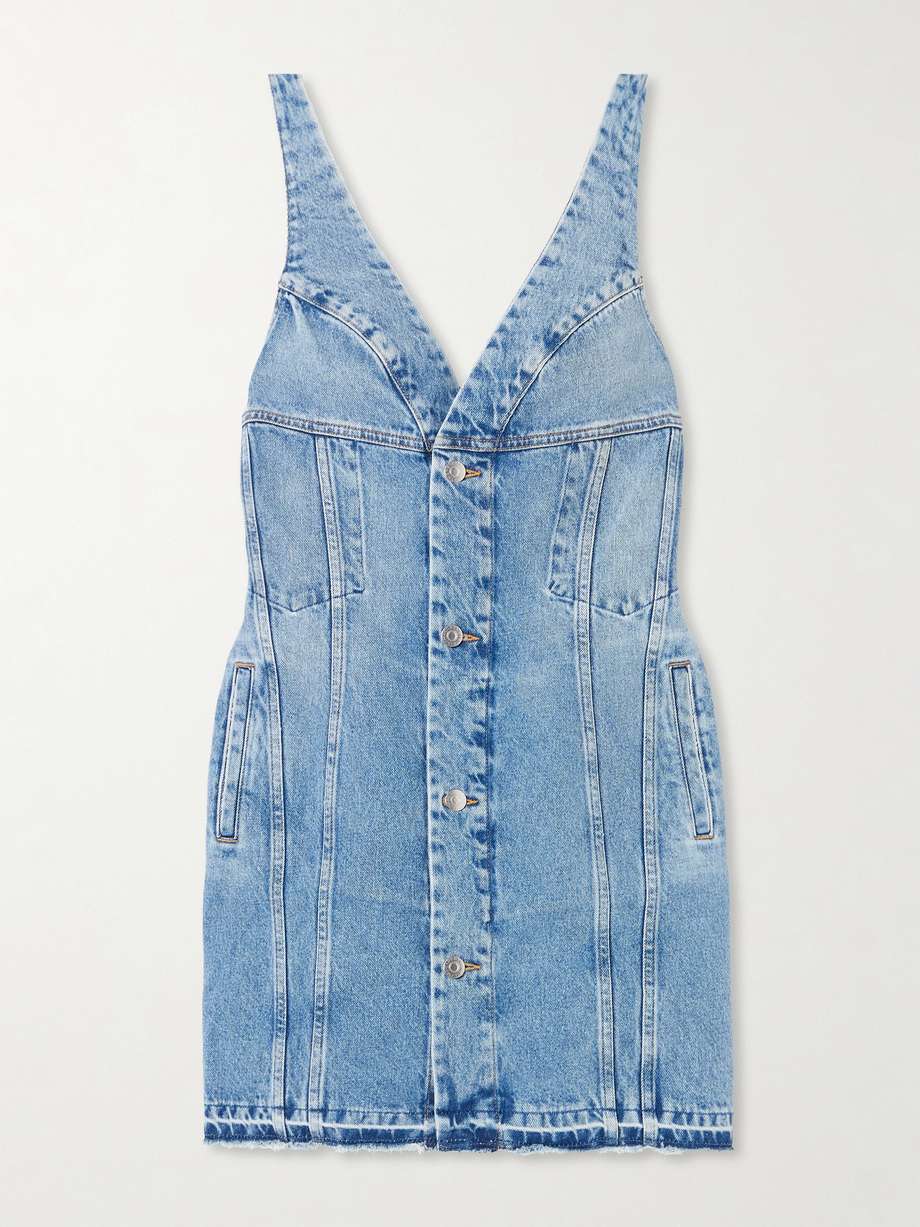 frayed paneled organic denim mini dress