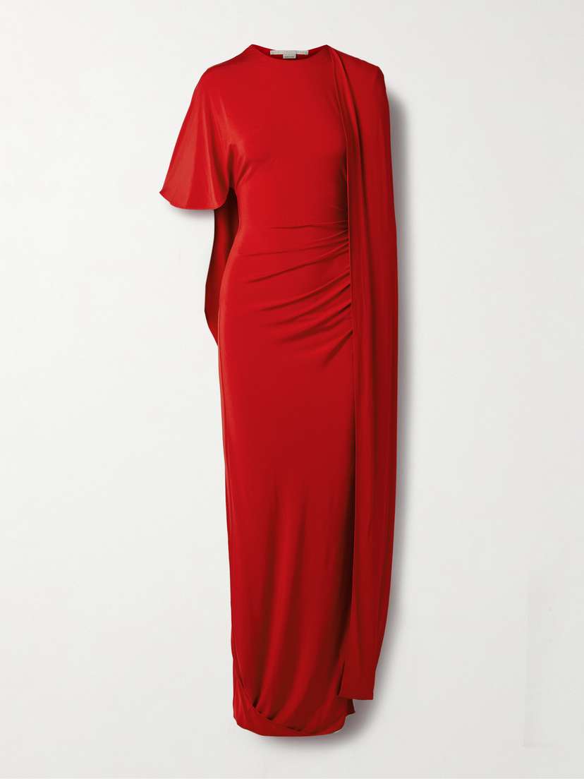 Stella McCartney Asymmetric Cape-effect Stretch-satin Gown