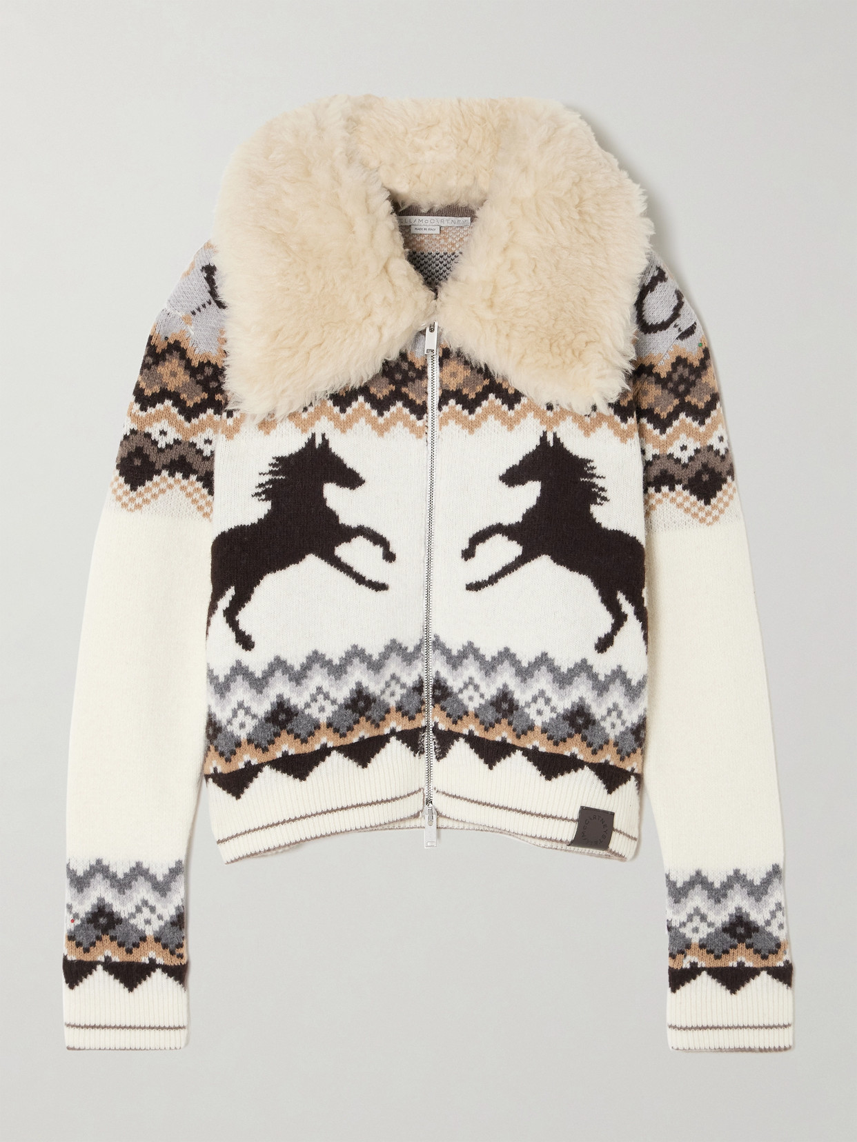 Stella Mccartney Fair Isle Virgin Wool Bomber Jacket In White