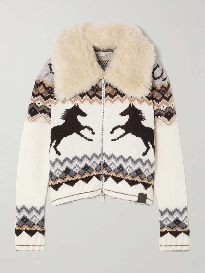 Stella McCartney Fleece-trimmed Fair Isle Wool Cardigan