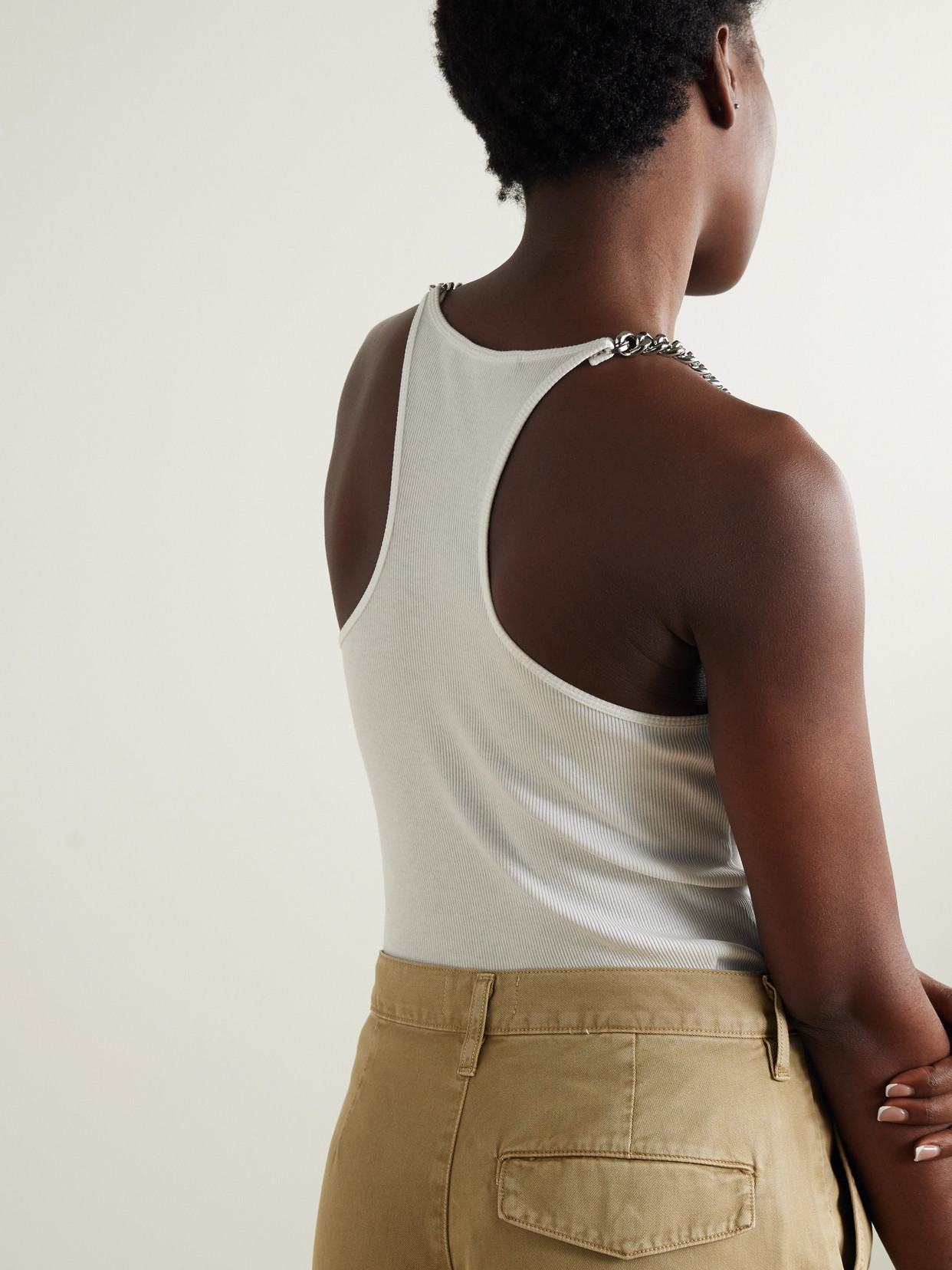Stella Mccartney Chain-embellished Ribbed Cotton-blend Jersey Tank In White