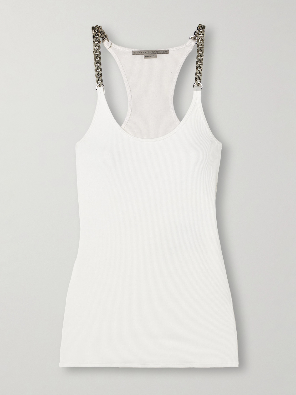 Stella Mccartney Chain-embellished Ribbed Cotton-blend Jersey Tank In White