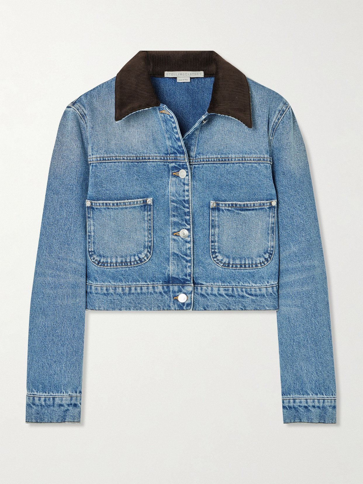 Stella McCartney - Cropped Cotton-corduroy Trimmed Organic Denim Jacket - Blue