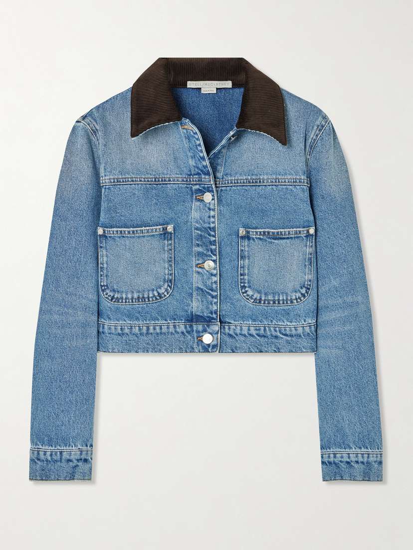 Stella McCartney Cropped Cotton-corduroy Trimmed Organic Denim Jacket