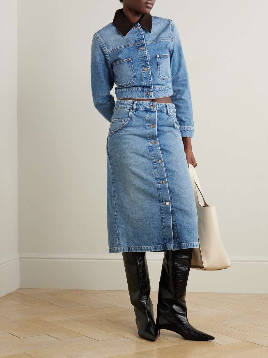 STELLA MCCARTNEY Cropped cotton-corduroy trimmed organic denim jacket