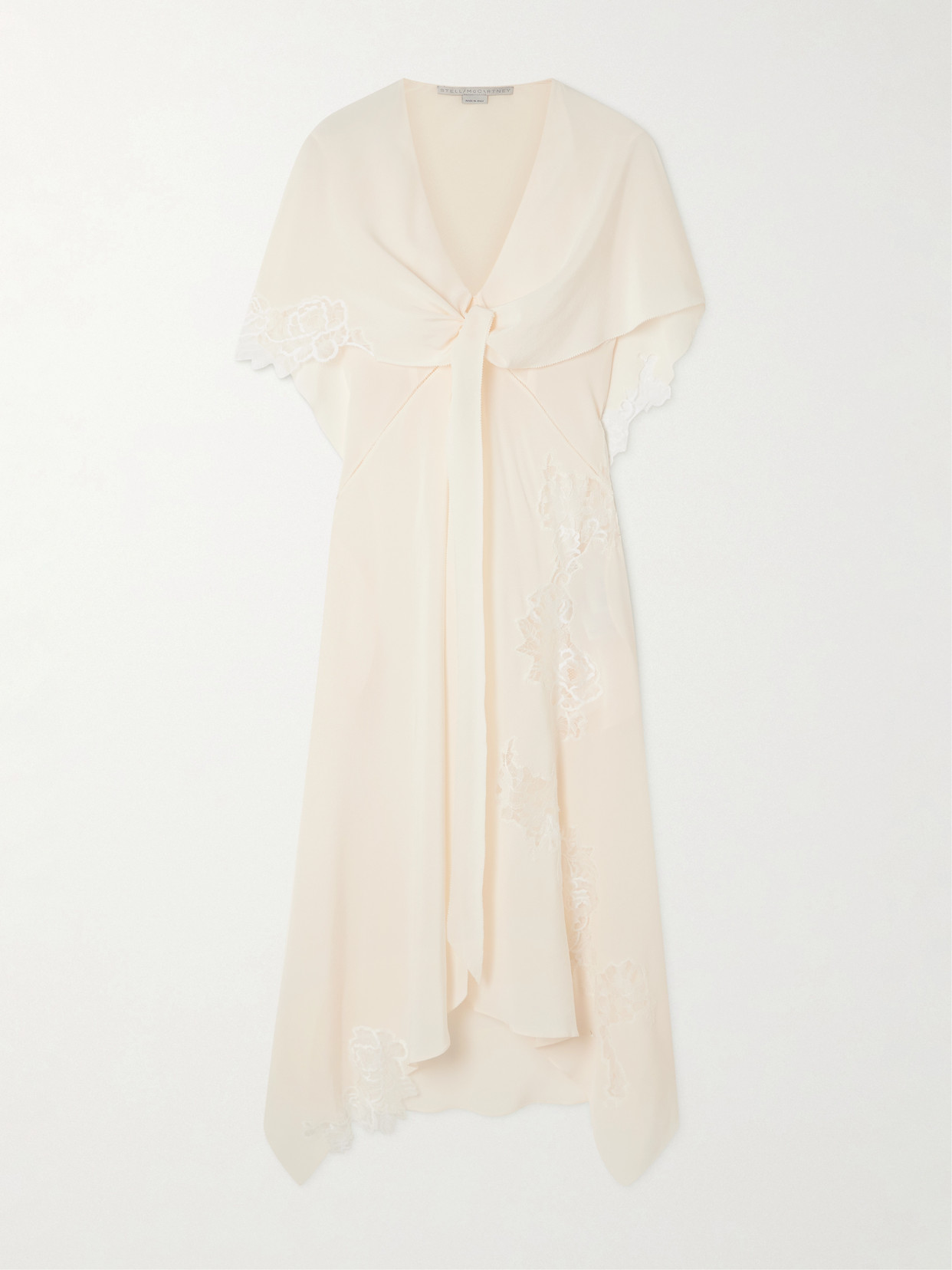 Stella Mccartney Layered Lace-trimmed Silk Crepe De Chine Midi Dress In White