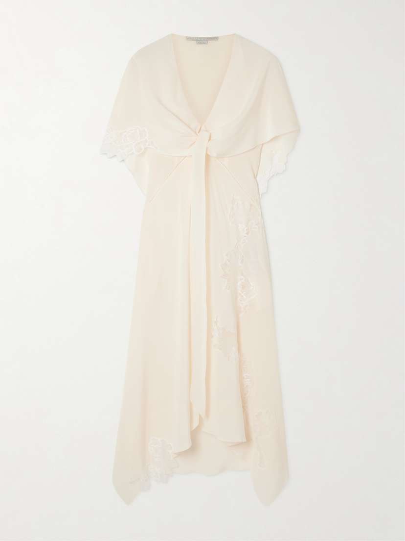 Stella McCartney Layered Lace-trimmed Silk Crepe De Chine Midi Dress