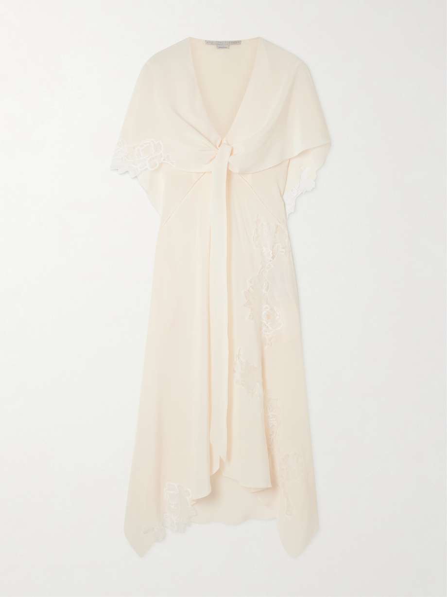 layered lace-trimmed silk crepe de chine midi dress