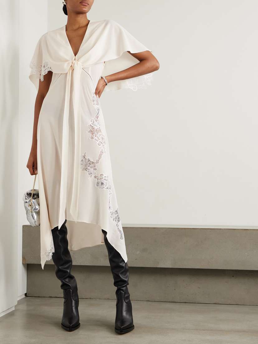 Stella McCartney Layered Lace-trimmed Silk Crepe De Chine Midi...