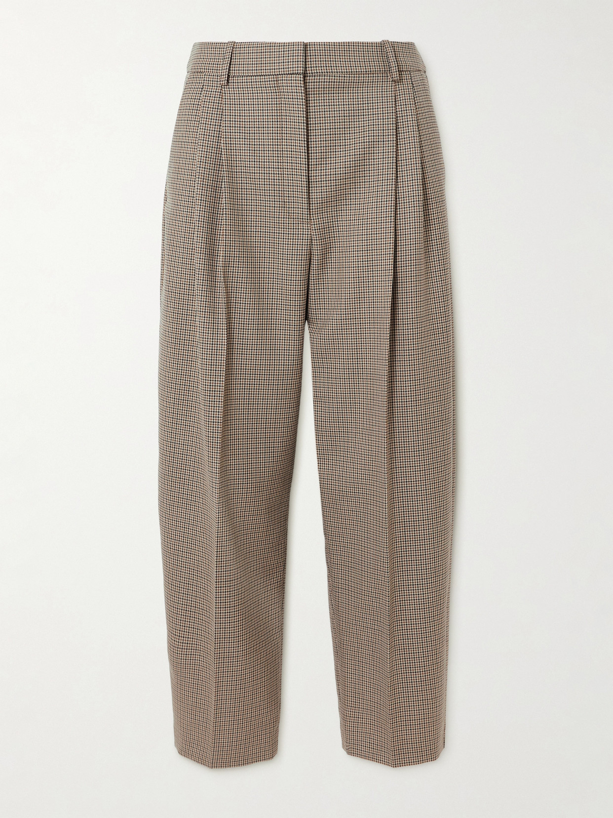 Stella Mccartney Pleated Houndstooth Wool Tapered Pants In Brown