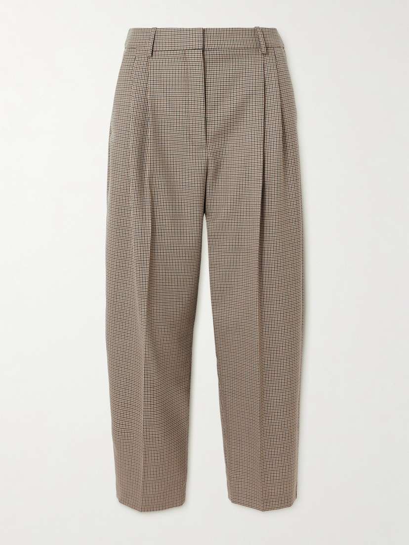 Stella McCartney Pleated Houndstooth Wool Tapered Pants