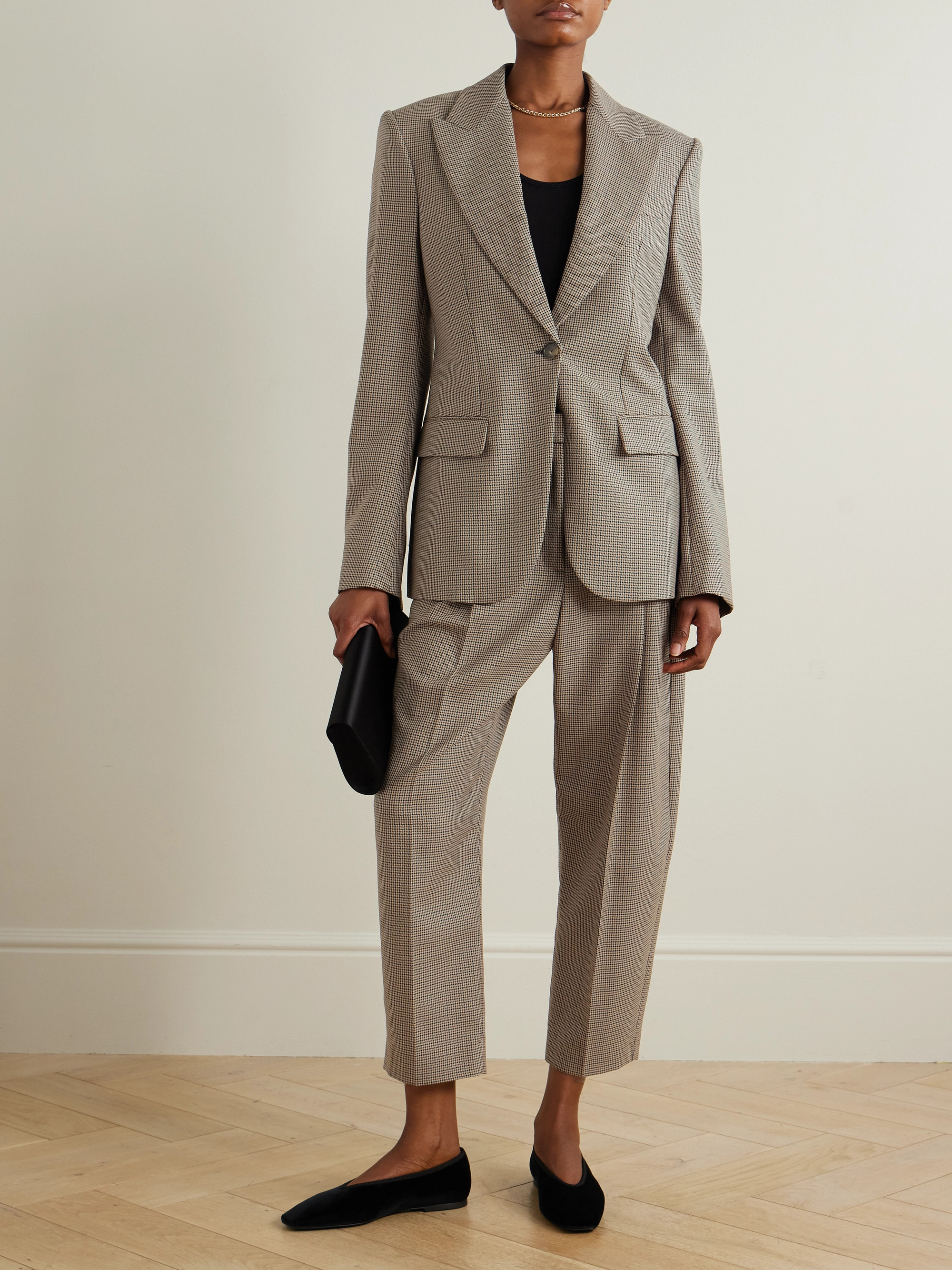 Stella McCartney - Pleated houndstooth wool tapered pants | Plush