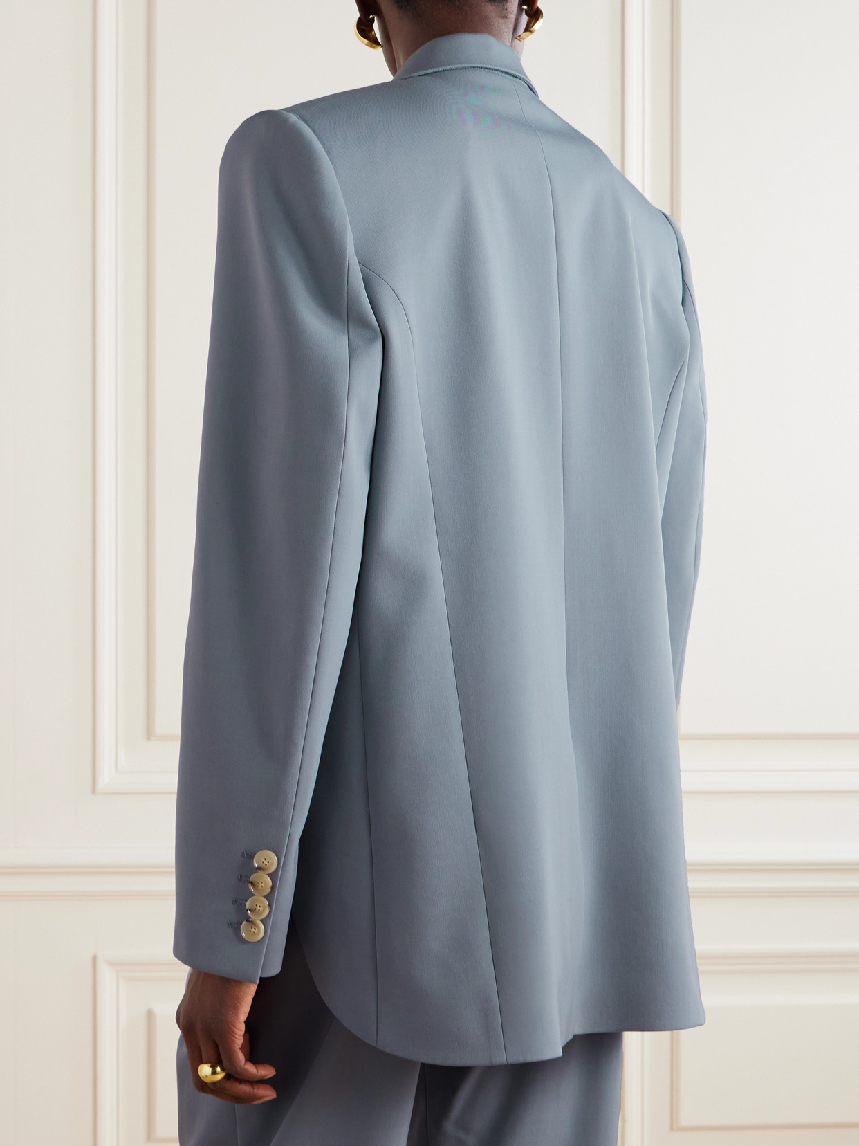 Stella Mccartney Cropped Grain De Poudre Wool-blend Blazer In Blue