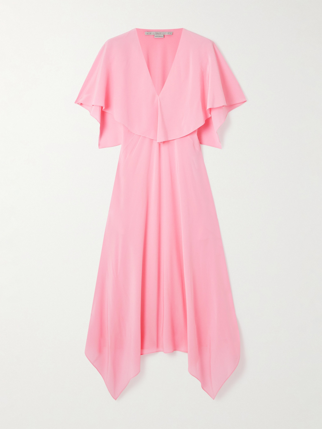Stella Mccartney Asymmetric Draped Silk-crepe Midi Dress In Pink