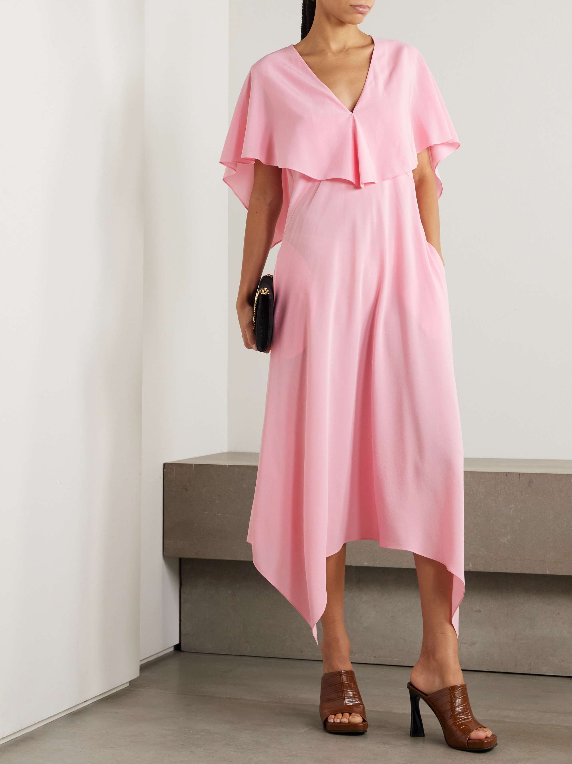 STELLA MCCARTNEY Asymmetric Draped Silk crepe Midi Dress NET A PORTER STELLA MCCARTNEY Asymmetric Draped Silk crepe Midi Dress NET A PORTER