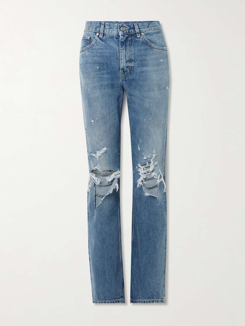 Stella McCartney Falabella Distressed Embellished High-rise Straight-leg Jeans