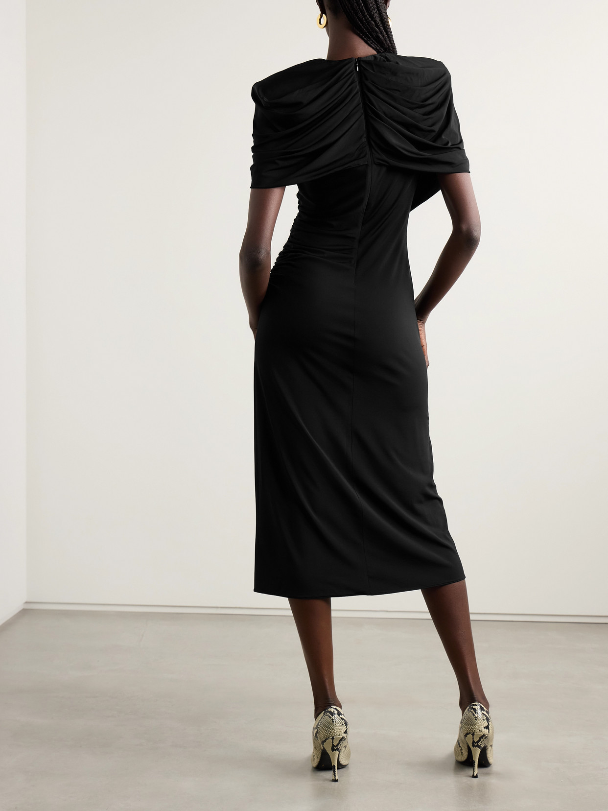Stella Mccartney Draped Cape-effect Stretch-jersey Midi Dress In Black