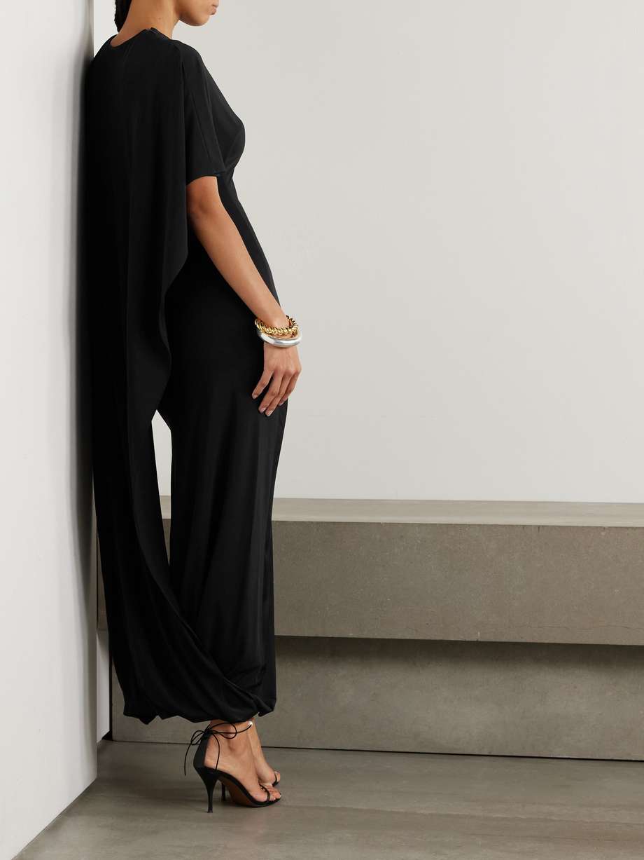 asymmetric cape-effect stretch-satin gown