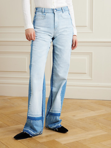 Stella McCartney Paneled distressed mid-rise wide-leg jeans