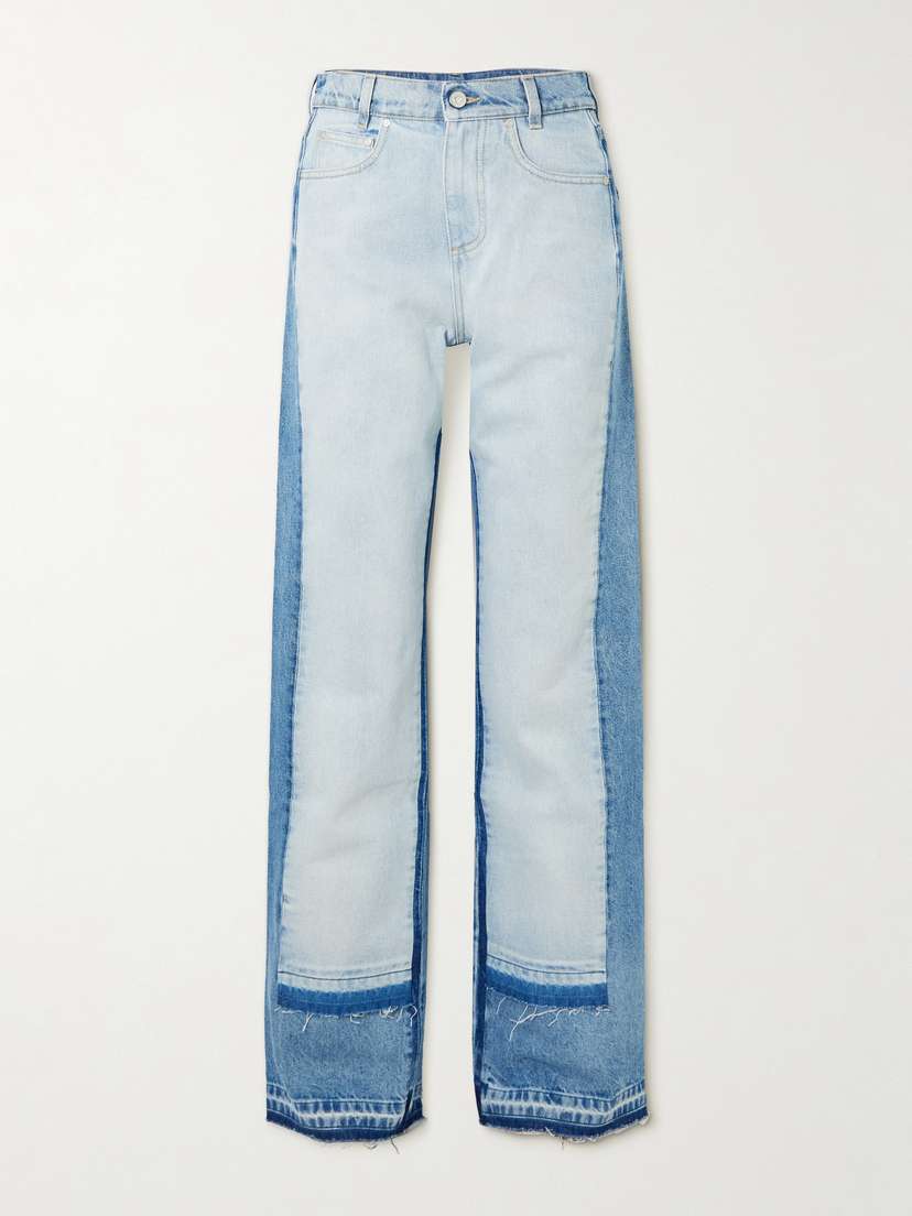Stella McCartney Paneled Distressed Mid-rise Wide-leg Jeans