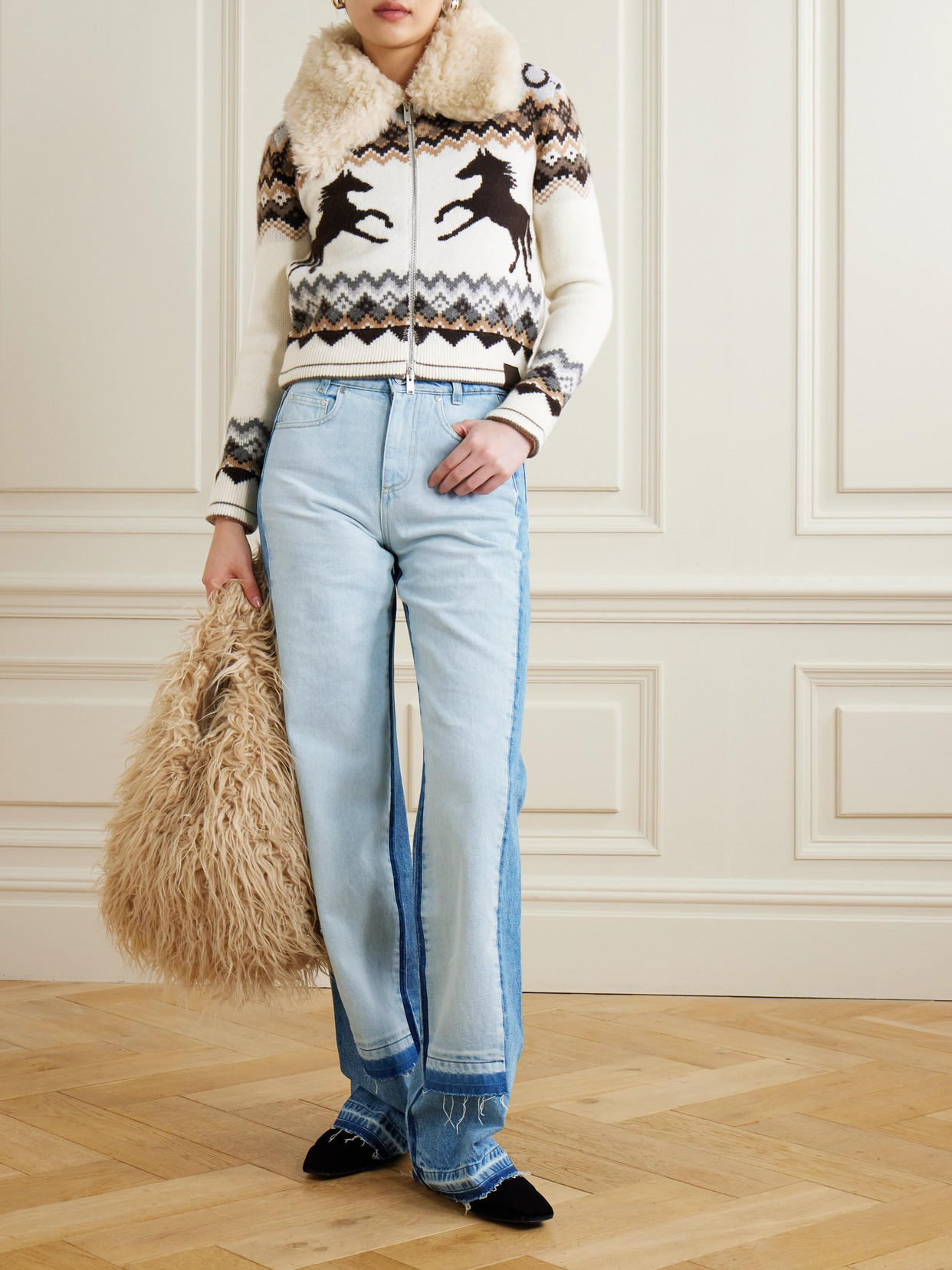 Stella Mccartney Straight-leg Jeans With Contrasting Panels In Blue