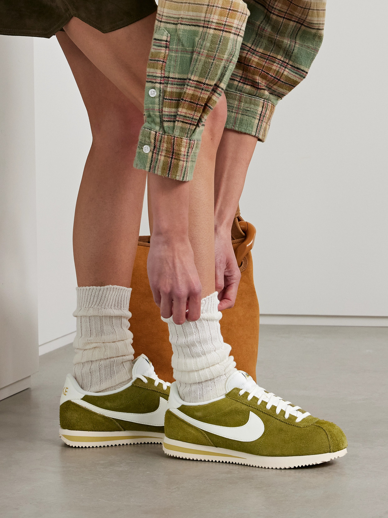 Nike Cortez Se Leather-trimmed Brushed-suede Sneakers In Green