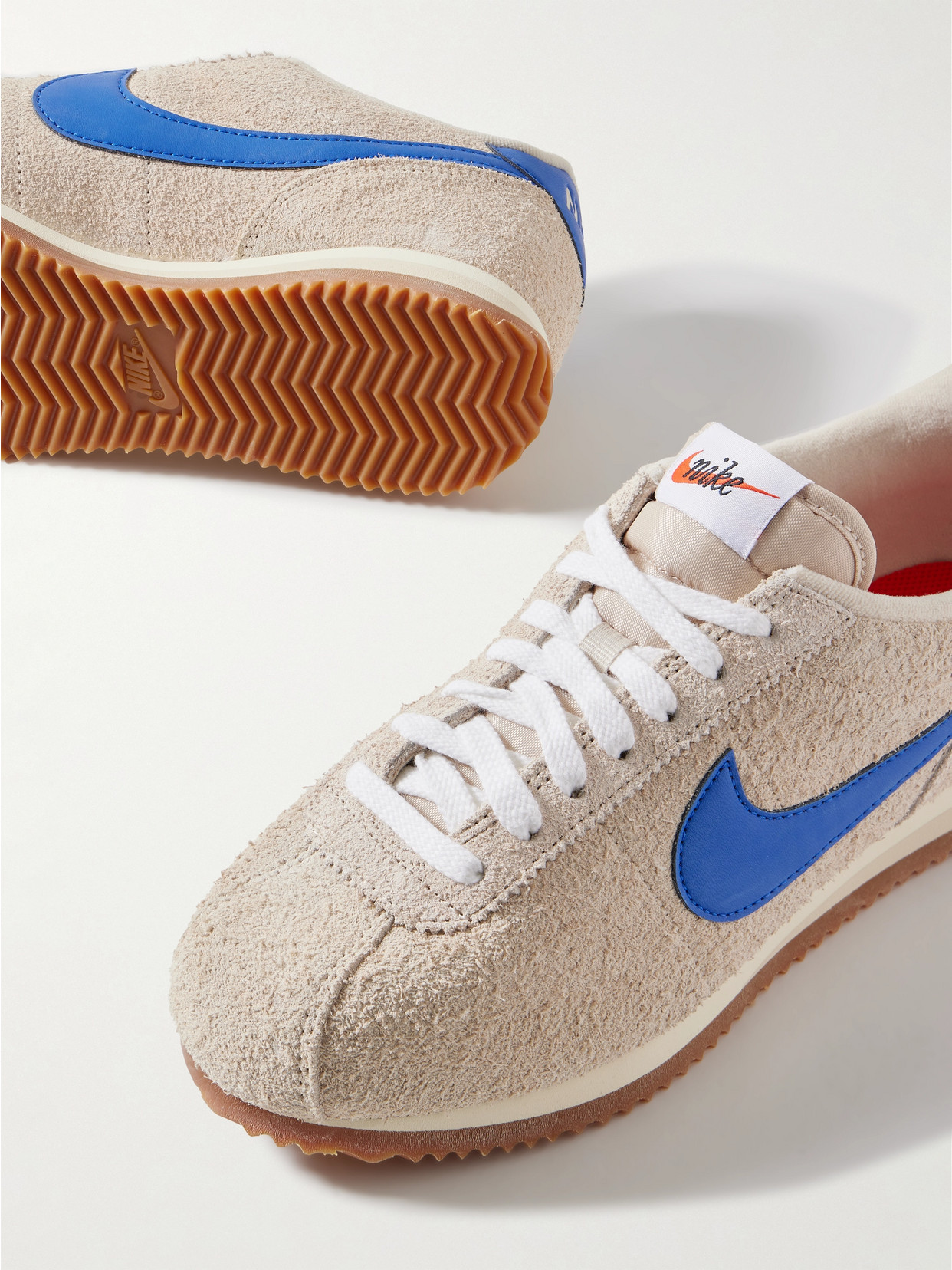 Nike Cortez Vintage Leather-trimmed Brushed-suede Sneakers In Neutrals