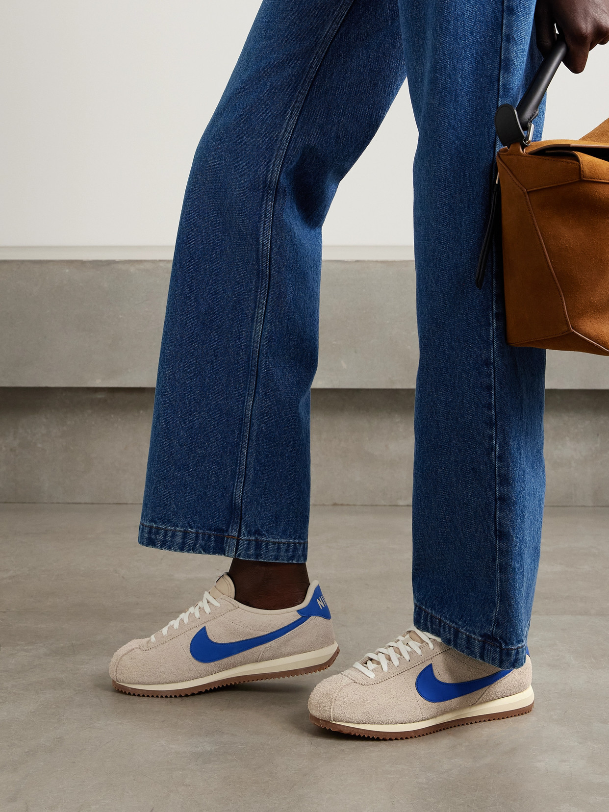 Nike Cortez Vintage Leather-trimmed Brushed-suede Sneakers In Neutrals