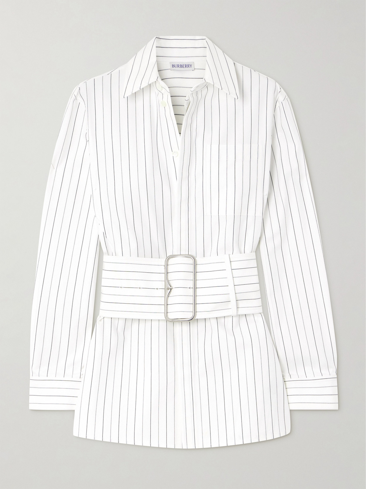 Burberry - Belted Pinstriped Cotton-poplin Shirt - White