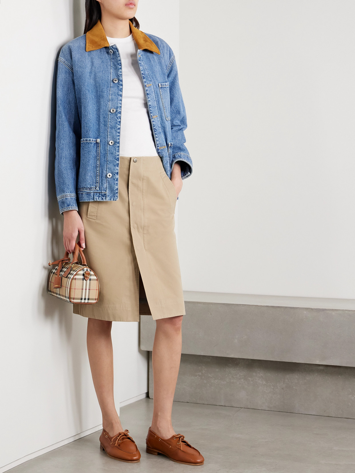 Shop Burberry Cotton Skirt In Neutrals