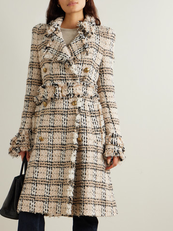 Burberry Double-breasted belted frayed metallic tweed coat