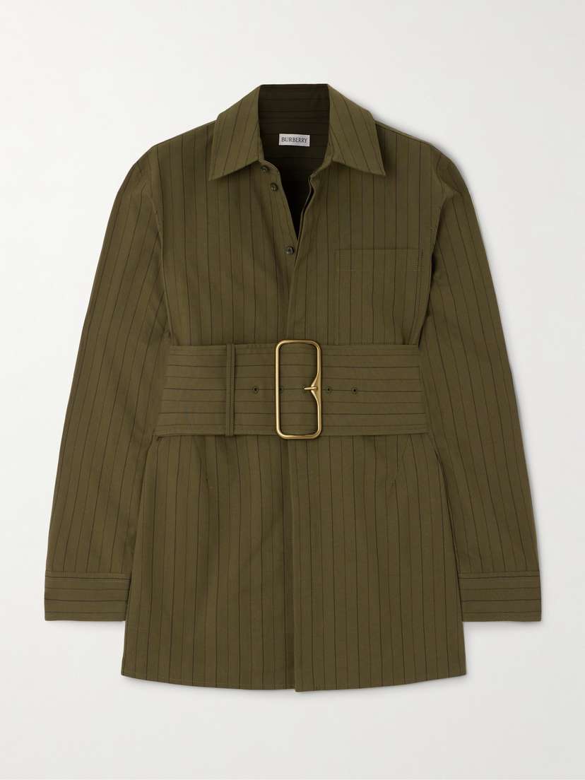 Burberry Belted Pinstriped Cotton-poplin Shirt