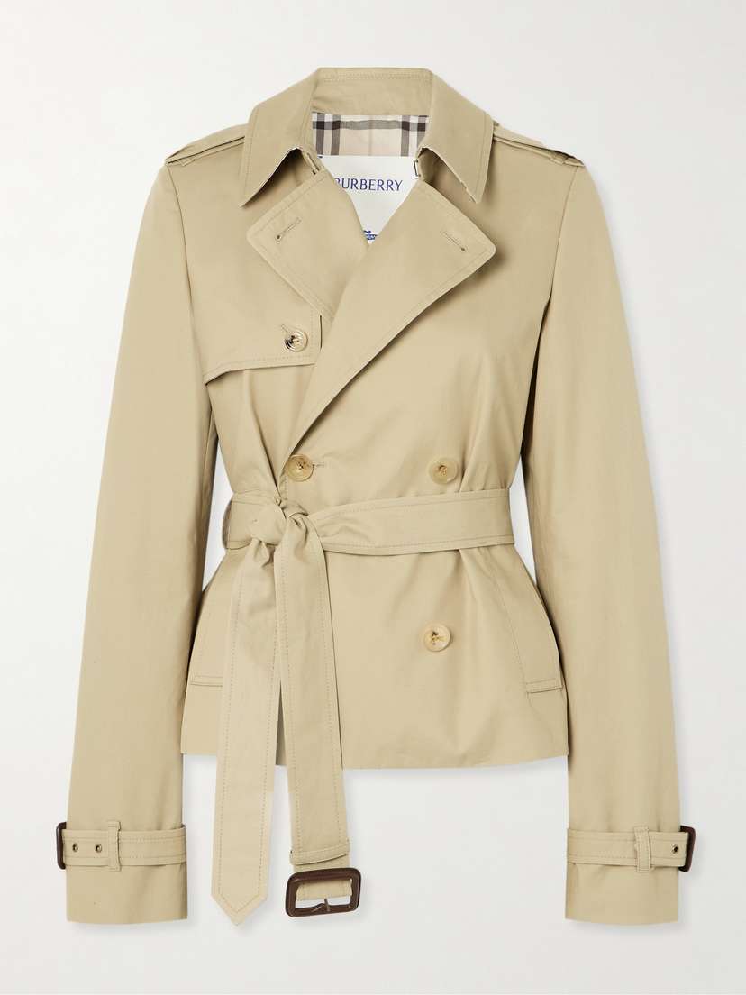 Burberry Waterloo Cropped Double-breasted Leather-trimmed Gabardine Trench Coat