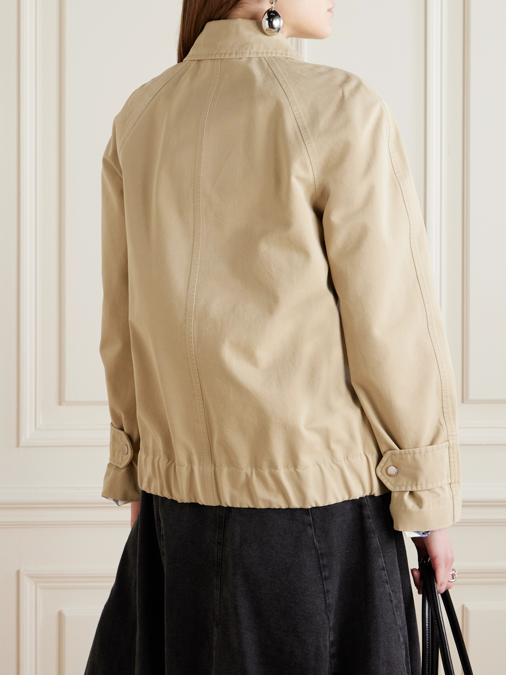 Burberry Leather-Paneled White Collar Denim Jacket