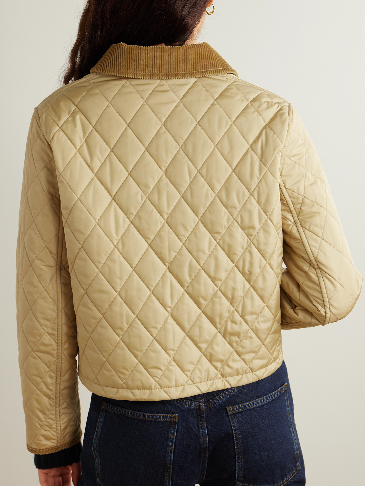 Burberry Cotton-corduroy-trimmed Quilted Shell Jacket In Brown