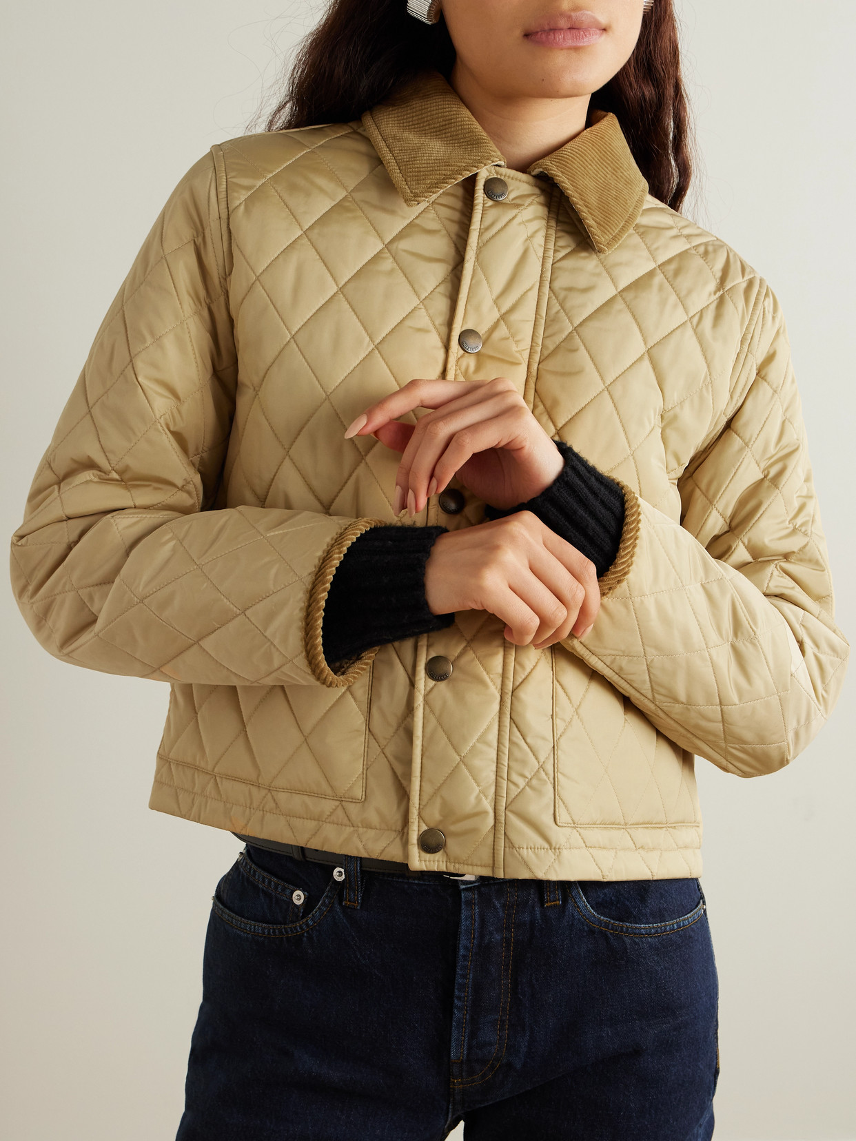 Burberry Cotton-corduroy-trimmed Quilted Shell Jacket In Brown