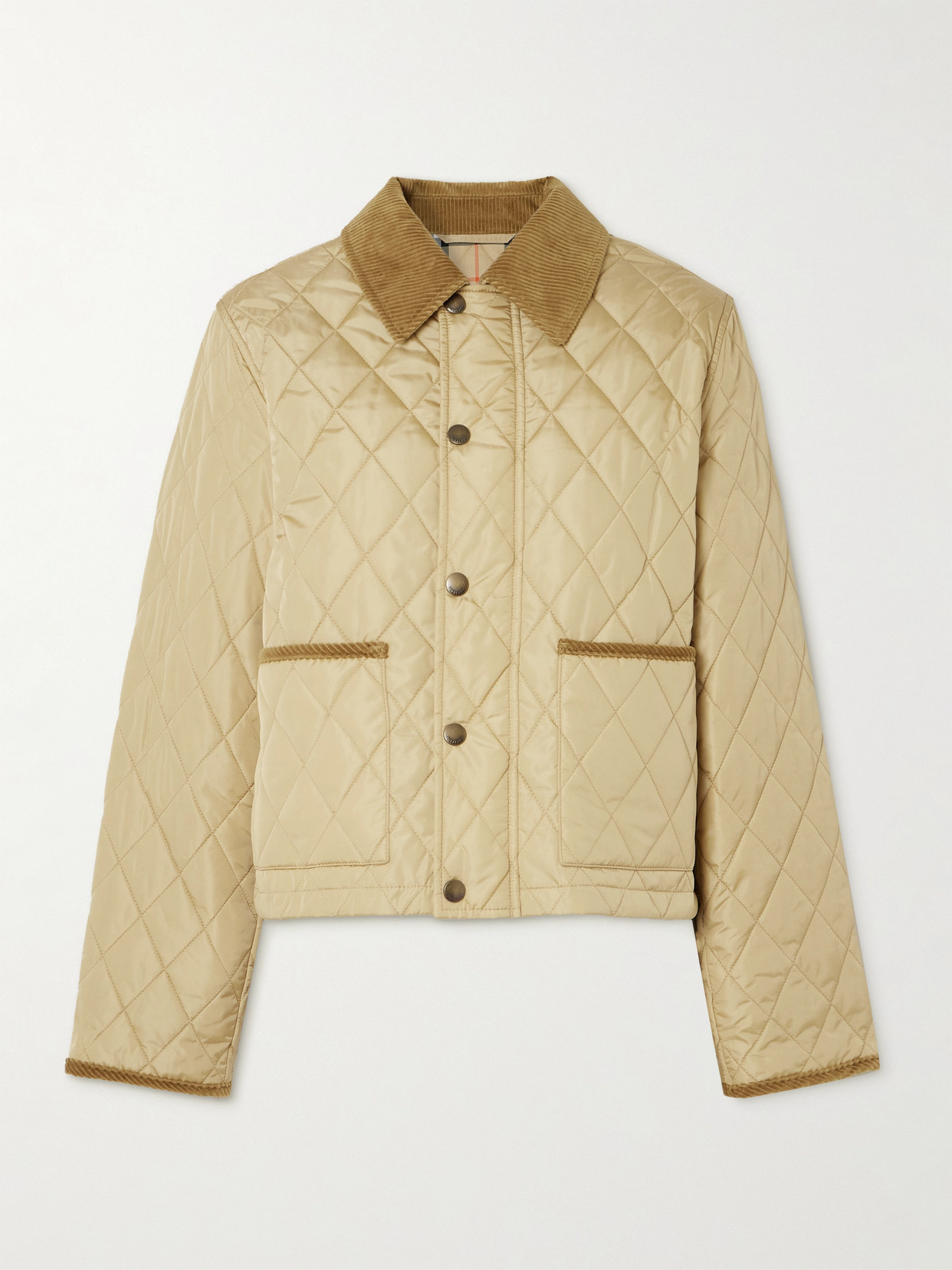 Burberry Cotton-corduroy-trimmed Quilted Shell Jacket In Brown