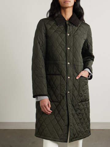 Burberry Corduroy-trimmed quilted shell jacket