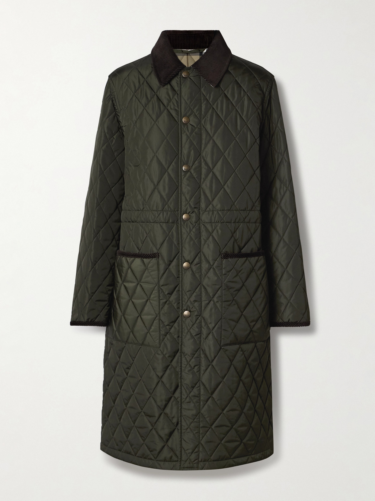 Burberry Corduroy-trimmed Quilted Shell Jacket In Green