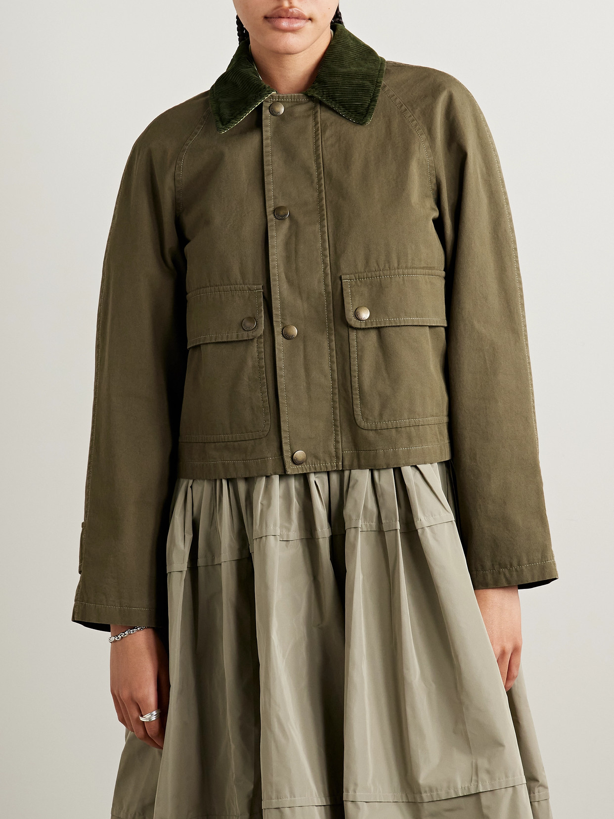 Burberry Corduroy-trimmed Cotton-twill Jacket In Green
